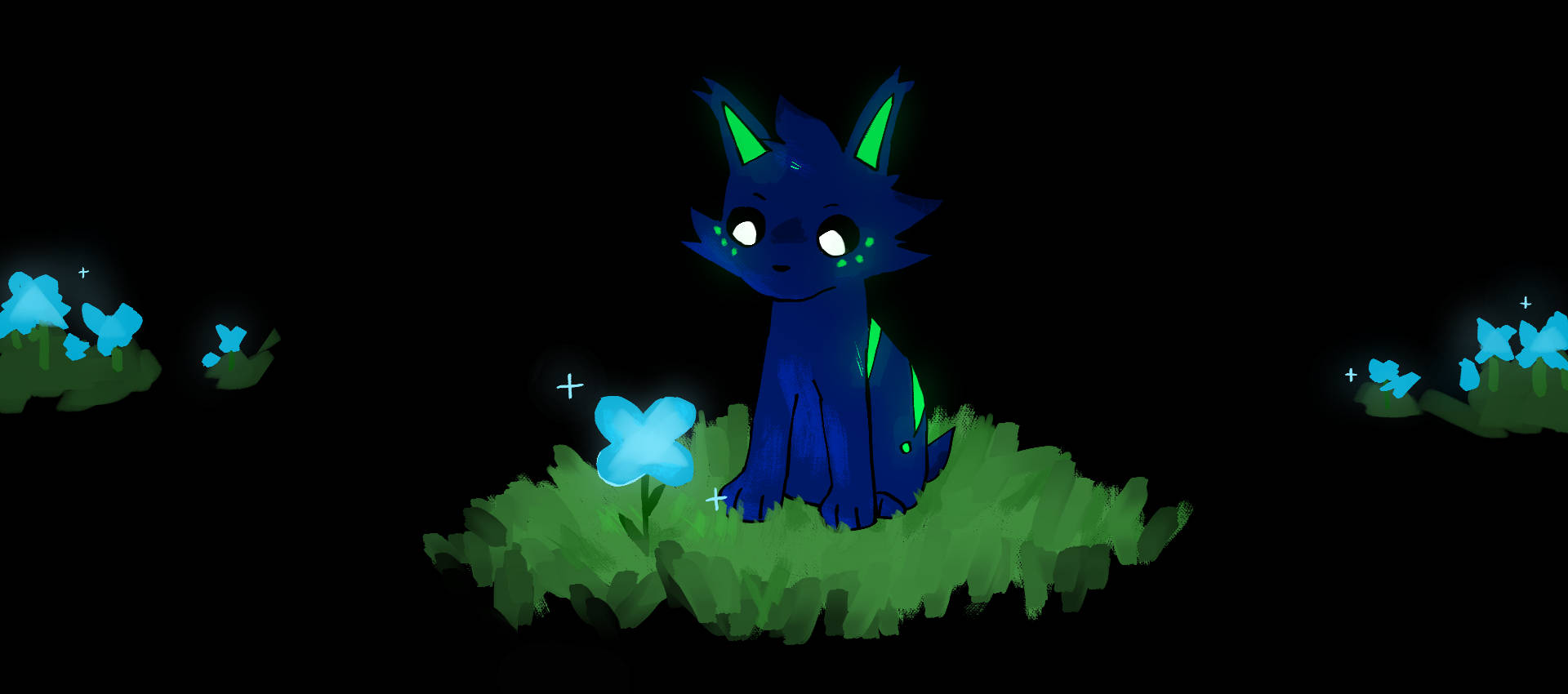 Lunar is staring at a flower