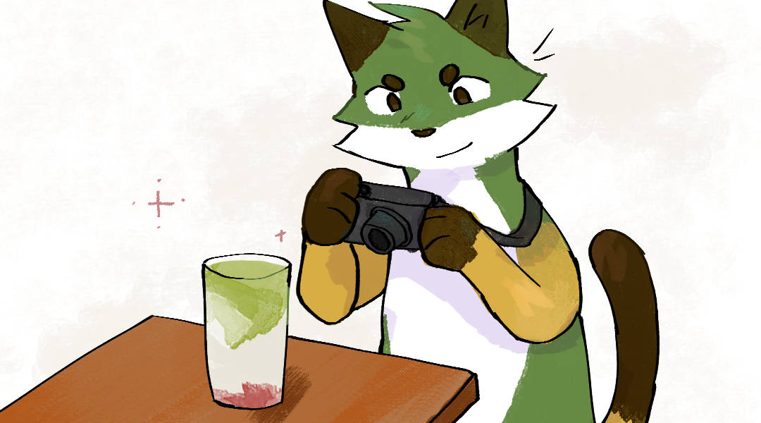 Matcha holding cam at drink